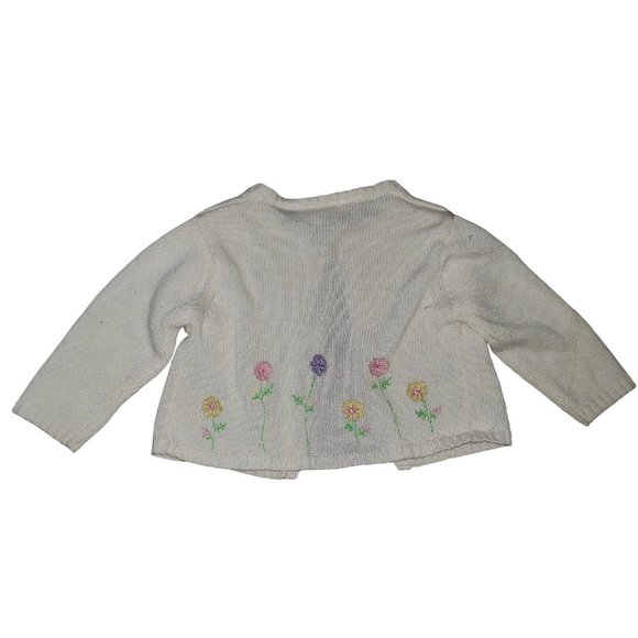 b.t. kids Girls One Button Cardigan Sweater Ivory Flowers Size 12 M GUC - Picture 4 of 5